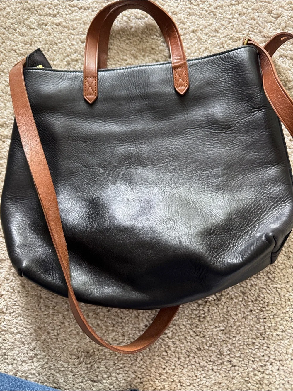 Madewell Black Leather Crossbody Tote with Brown Handles - Picture 2 of 7